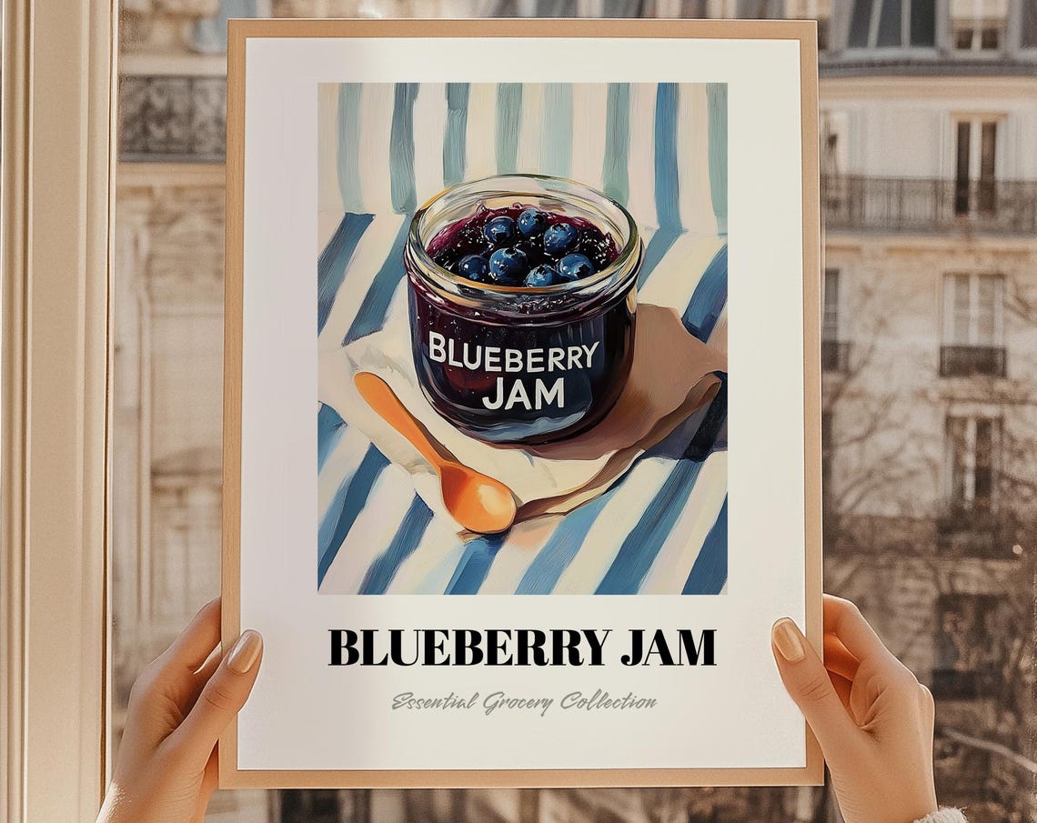 Blueberry Jam Art Pantry Wall Decor Print Foodie Gift Restaurant Kitchen