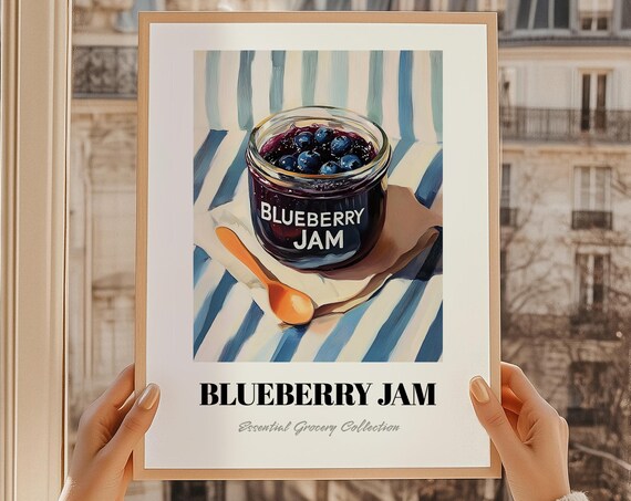 Blueberry Jam Jar Painting Essential Grocery Collection Food Poster