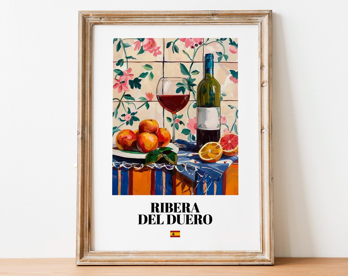 Handdrawn Ribera Del Duero Print Poster Boho Retro Wine Art For Homes