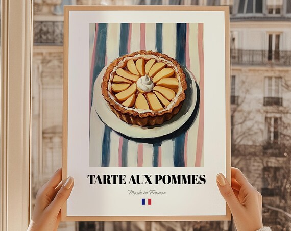 Tarte Aux Pommes French Dessert Wall Art Cafe Menu Template 40th Birthday Gift Hand Drawn Kitchen Poster