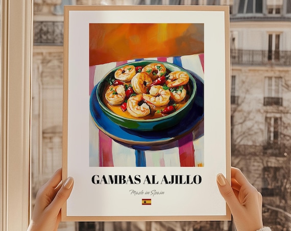 Gambas Al Ajillo Spanish Food Poster Simple Recipe Snack Station Cafe Menu Cover Dining Room Print