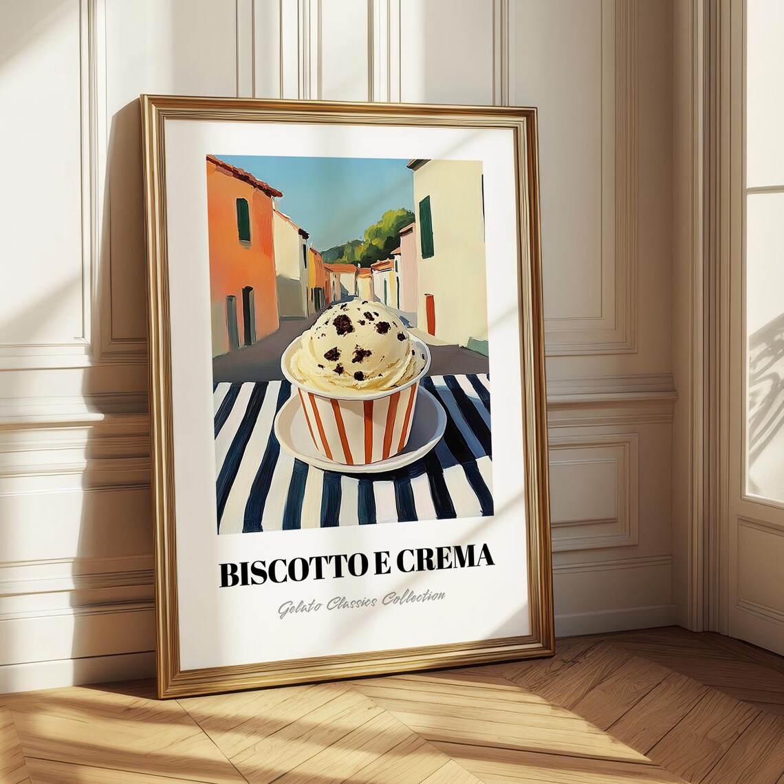 Biscotto e Crema Gelato Cup Italian Street Scene Dessert Poster