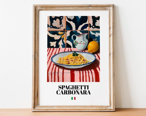 Spaghetti Carbonara Italian Food Poster Vintage Kitchen Wall Decor Art