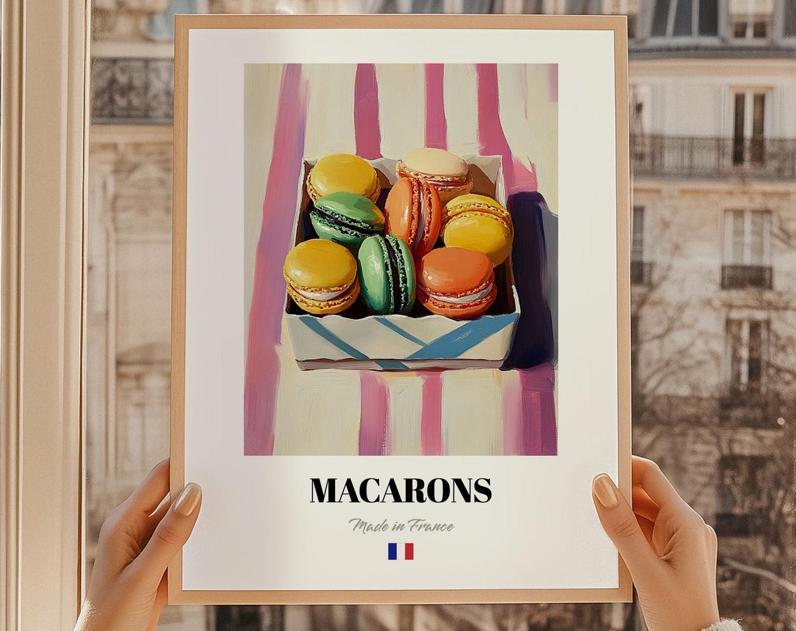 Assorted Macarons French Colorful Pastry Box Bakery Art Poster