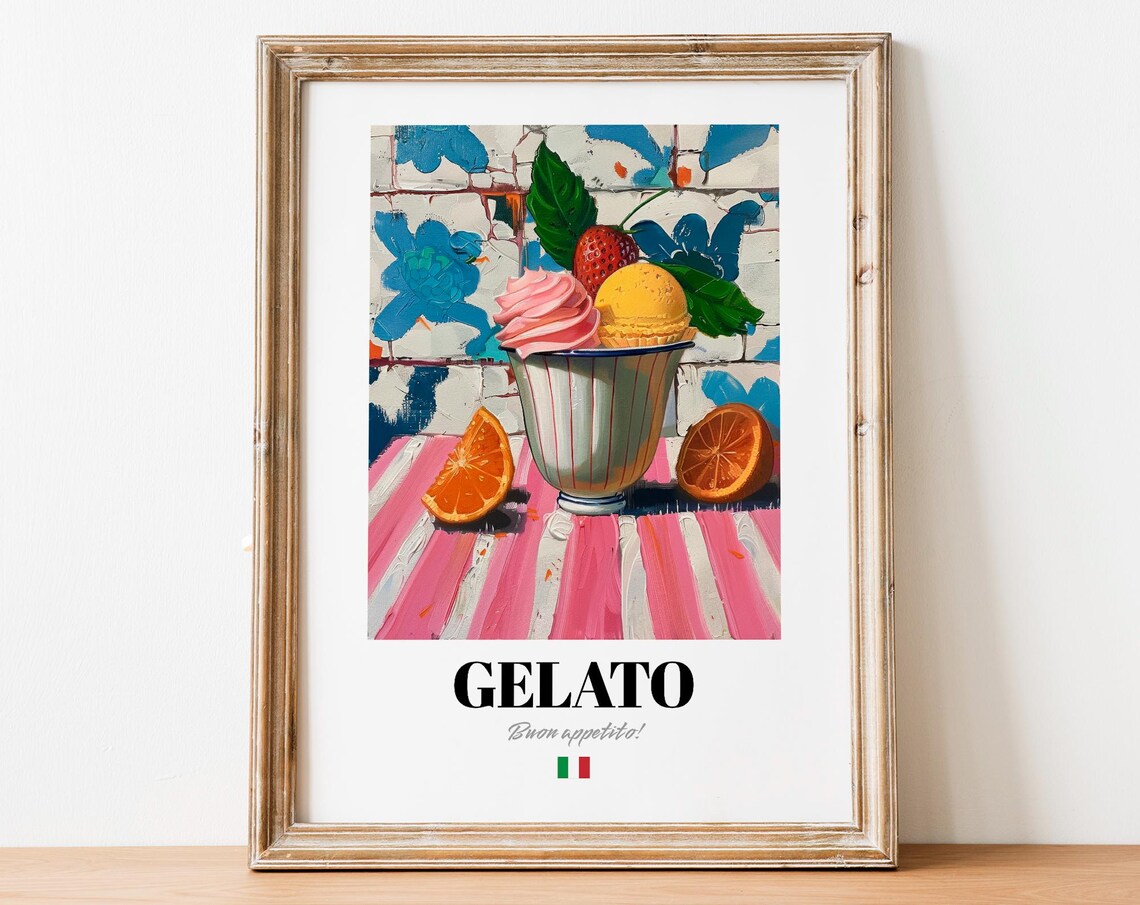Vintage Gelato Wall Decor Italian Food Poster For Kitchens