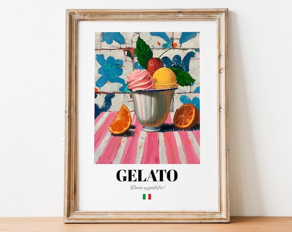 Vintage Gelato Wall Decor Italian Food Poster For Kitchens