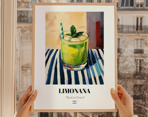 Limonana Israeli Spirit Poster Bar Dcor Wall Art Friend Gift Dining Room Print