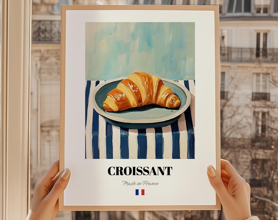 Croissant French Pastry Painting, Kitchen Wall Art