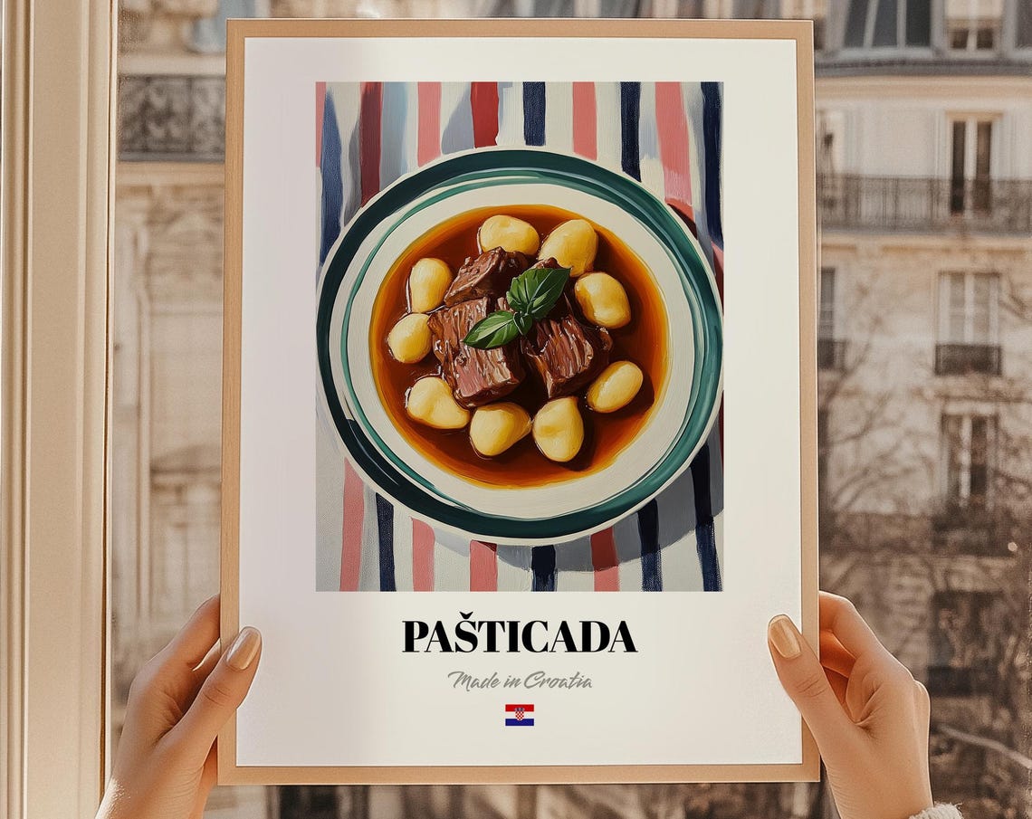 Pasticada Wall Art Print Poster Croatian Cuisine Stewed Beef Friend Gift Croatia Dining Room