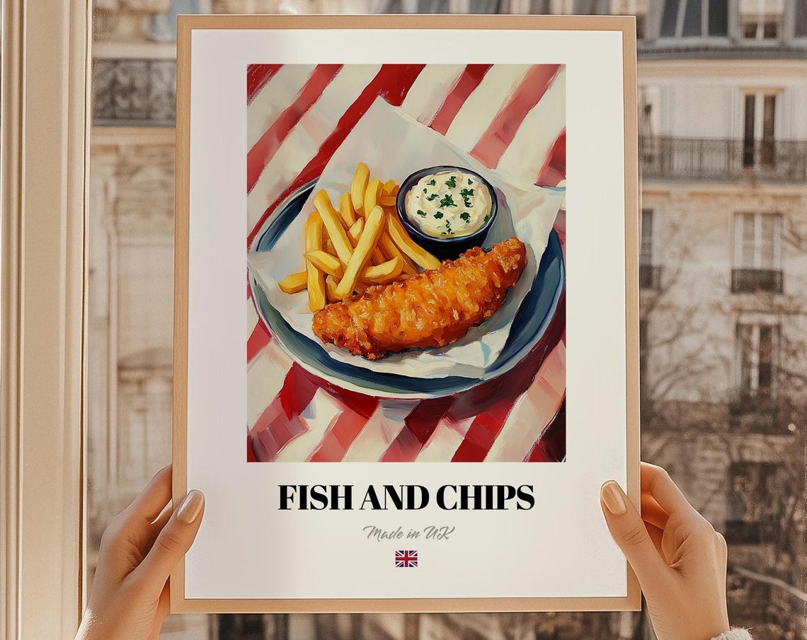 Fish and Chips British Classic Fried Dish Painting Kitchen Wall Art