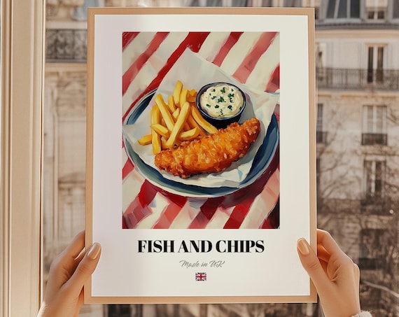 Fish and Chips British Classic Fried Dish Painting Kitchen Wall Art