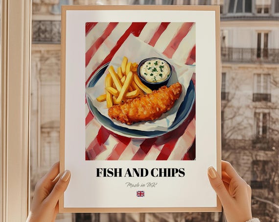 Fish And Chips English Fried Dish Cuisine Caf Dcor Wall Art Friend Gif