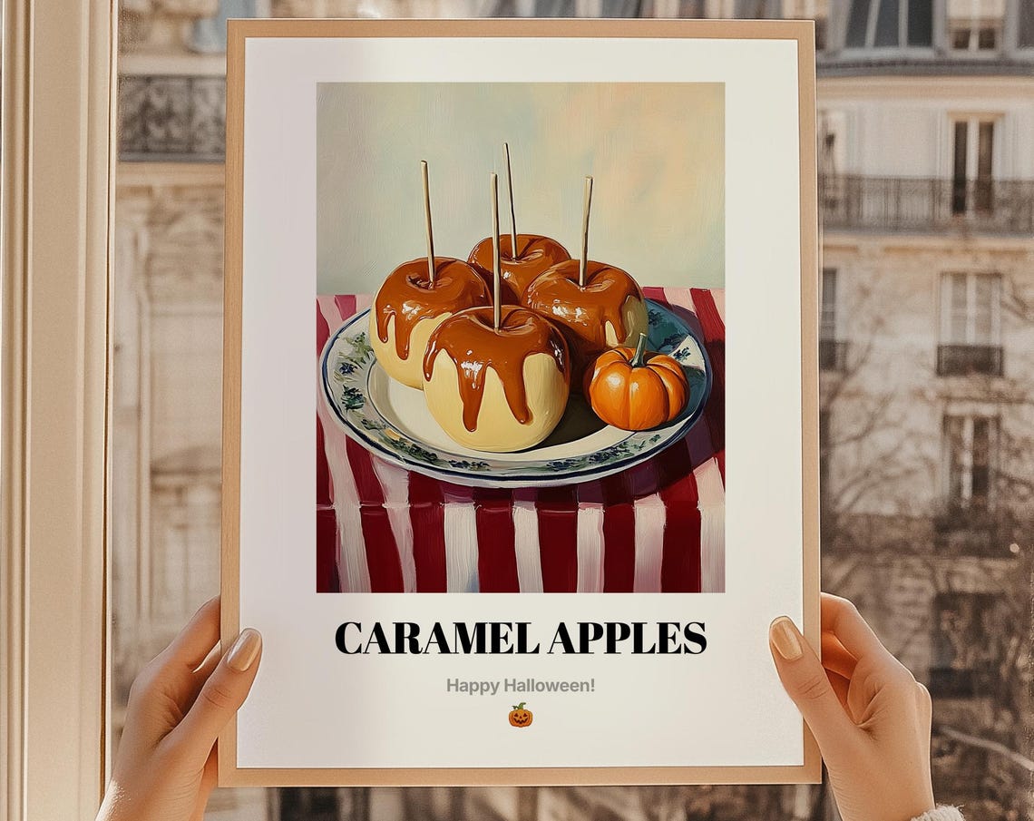 Caramel Apples Halloween Oil Painting Fall Dessert Holiday Poster