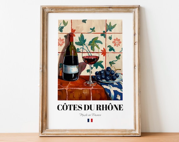 Retro Ctes Du Rhne Bottle Print Poster Wine Art For Homes And Bars