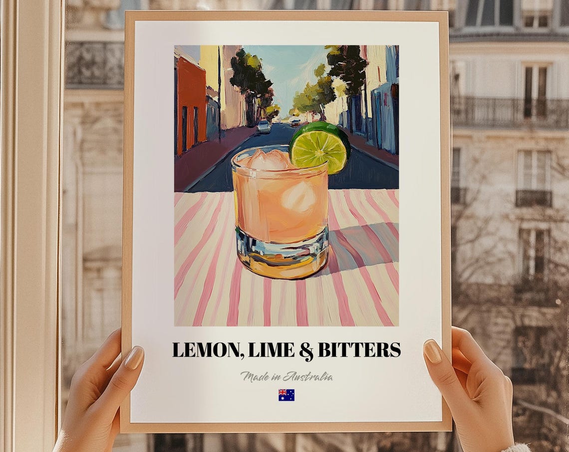 Lemon Lime and Bitters Australia Pink Cocktail Drink Art Poster