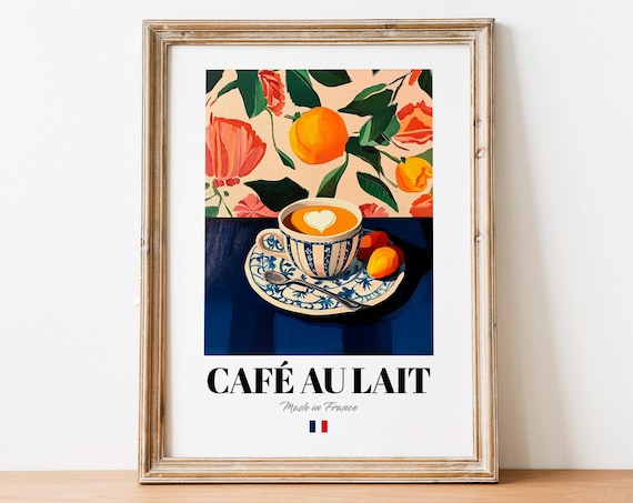 Café au Lait Made in France Coffee Citrus Still Life Art Poster