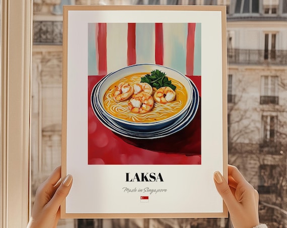 Laksa Singapore Noodle Soup Shrimp Bowl Cuisine Food Art Poster
