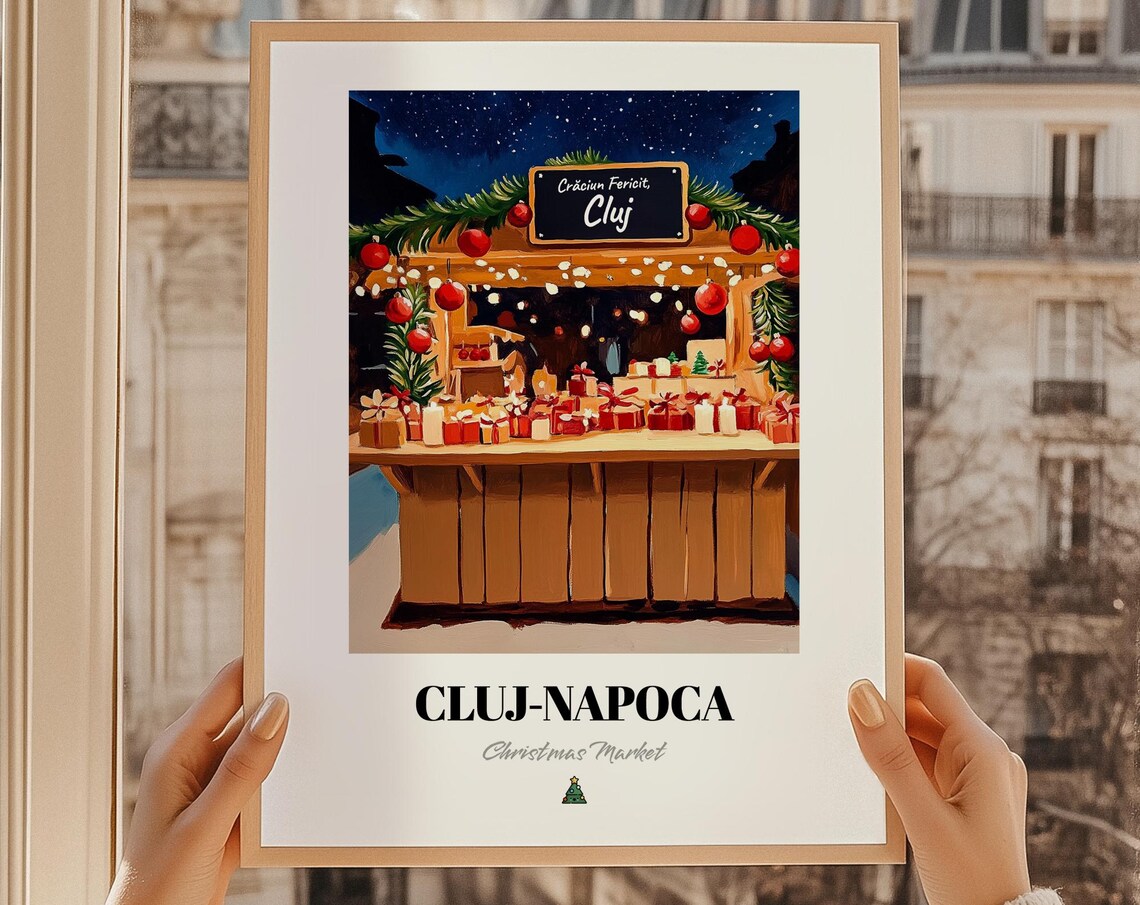 Cluj Napoca Romania Christmas Market Stall Festive Night Poster