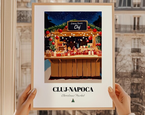 Clujnapoca Romania Christmas Market Wall Art Print Poster Cadou De Crciun Fericit Cluj