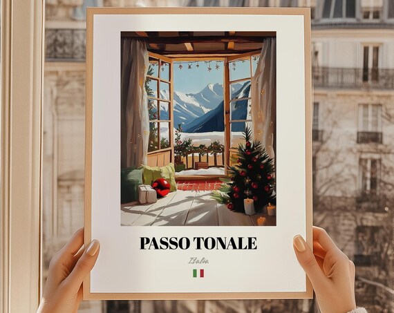 Passo Tonale Italia Cabin Porch Christmas Tree Mountain Poster