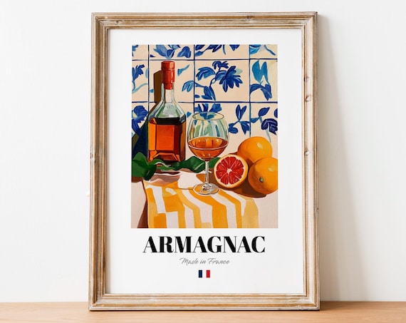 Armagnac French Brandy Bottle Glass Citrus Tile Still Life Poster