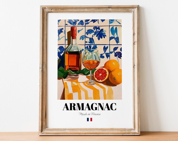 French Armagnac Art Print Poster Aged Brandy Artwork For Bars And Restaurants
