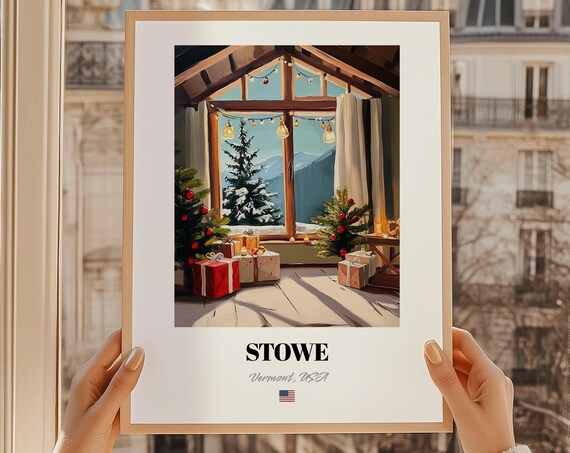 Stowe Vermont Christmas Cabin Window Gifts Snowy Pines Poster