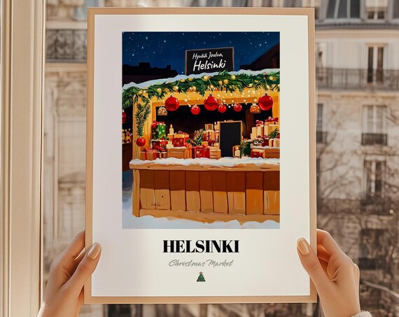 Helsinki Finland Christmas Market Wall Art Print Poster Joululahja Hyv Joulua