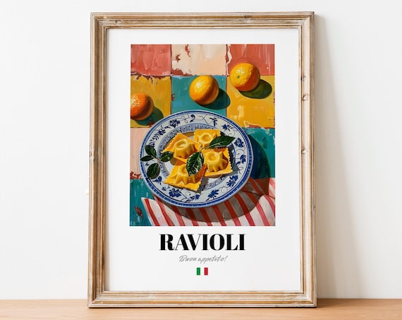 Ravioli Italian Pasta Oranges Colorful Tiled Still Life Poster