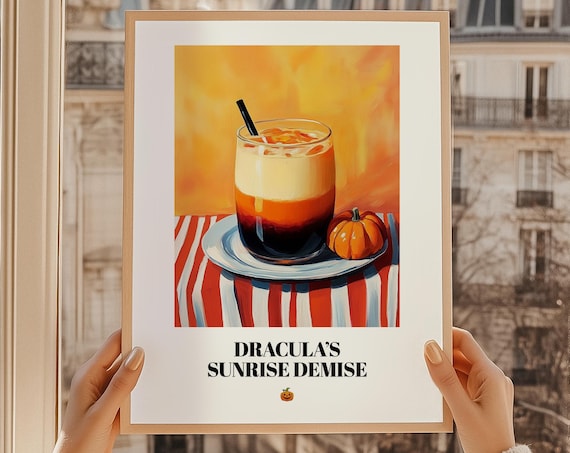 Draculas Sunrise Demise Print Poster Christmas Drink Dracula Wall Decor Gift Art Halloween