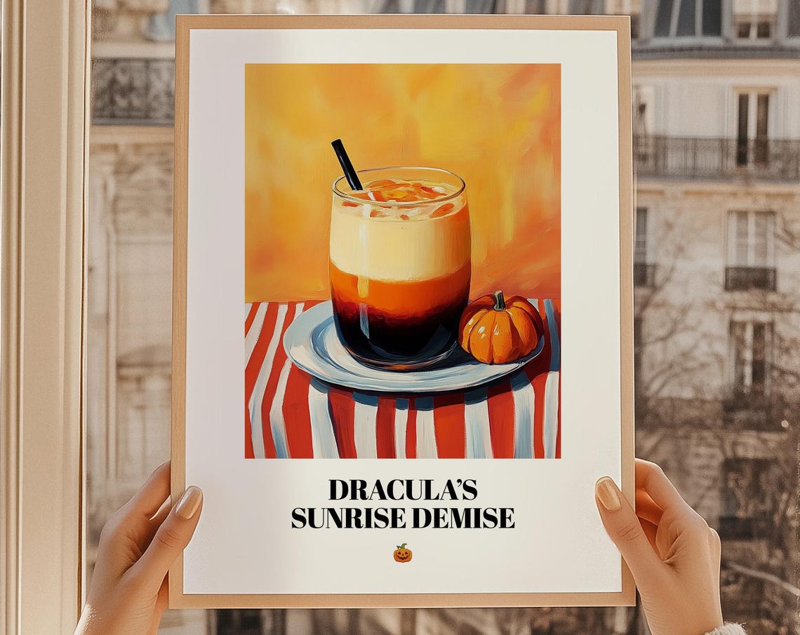 Draculas Sunrise Demise Print Poster Christmas Drink Dracula Wall Decor Gift Art Halloween