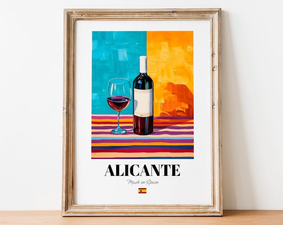 Alicante Spain Red Wine Glass Striped Cloth Color Block Poster