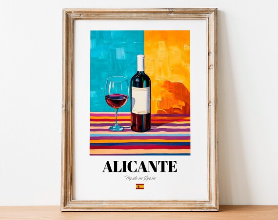 Alicante Wine Wall Art Print Poster Rustic Mediterranean Artwork For Kitchens