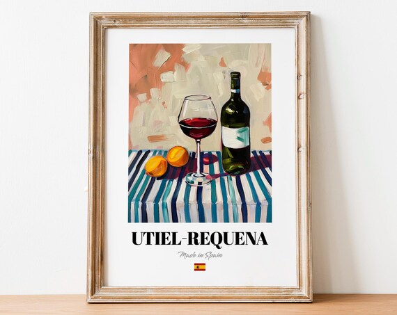 Spanish Utielrequena Art Print Poster Vineyard Artwork For Cafs And Restaurants