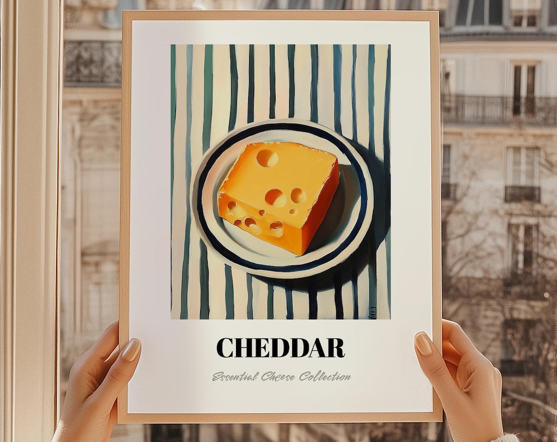Cheddar Cheese Wedge On Plate Still Life Kitchen Painting Wall Art