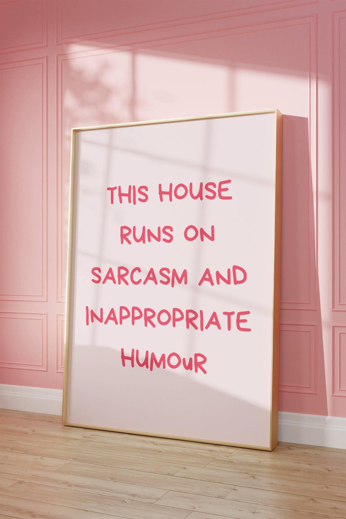 This House Runs On Sarcasm Poster Funny Pink Quote Wall Decor Gift