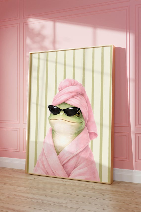 Spa Frog Wall Art Printable Green Bathroom Decor Funny Self Care Print