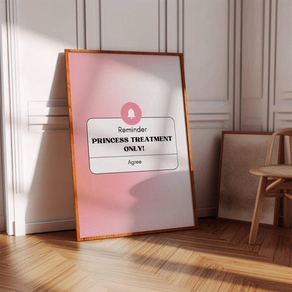 Princess Treatment Pink Wall Art Girly Quote Poster Instant Print