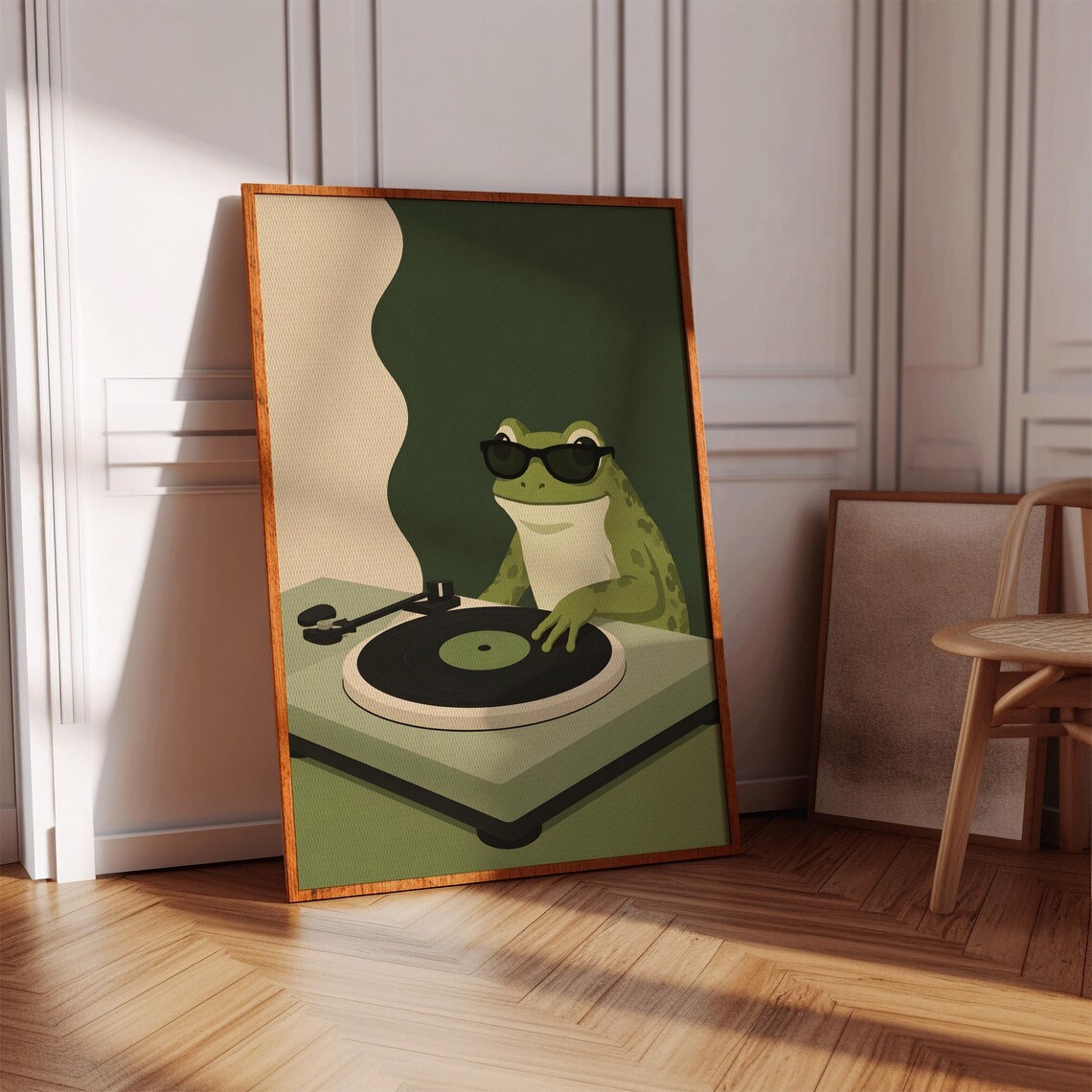 Frog DJ Playing Vinyl Record Retro Poster