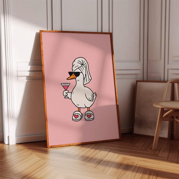 Fancy Duck Wall Art Pink Retro Goose Print Digital Download