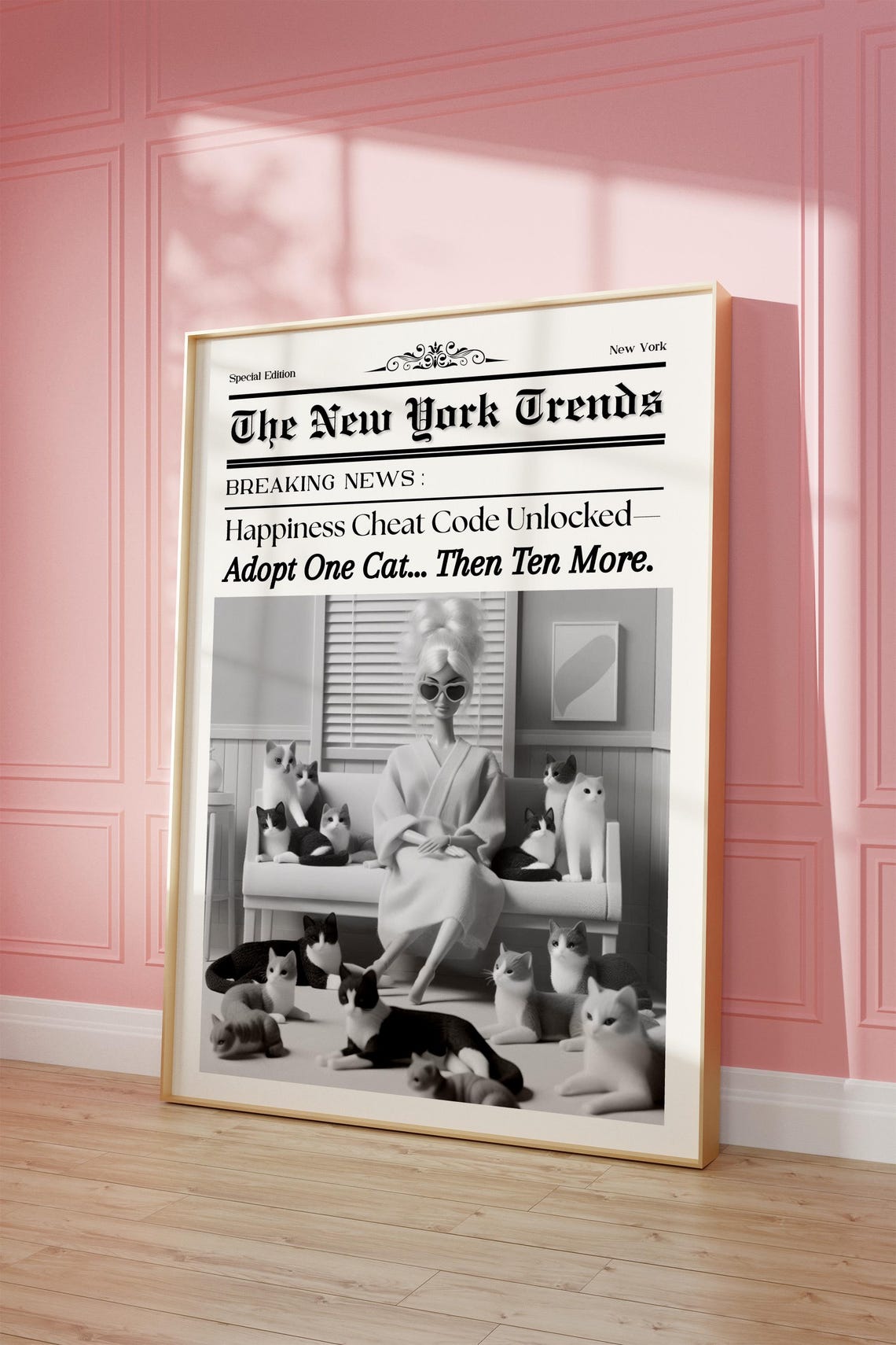 Adopt One Cat Then Ten More Funny Cat Lover Newspaper Poster