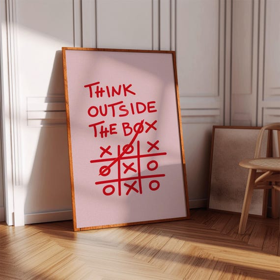 Think Outside The Box Poster Motivational Office Wall Decor Red Typography Print