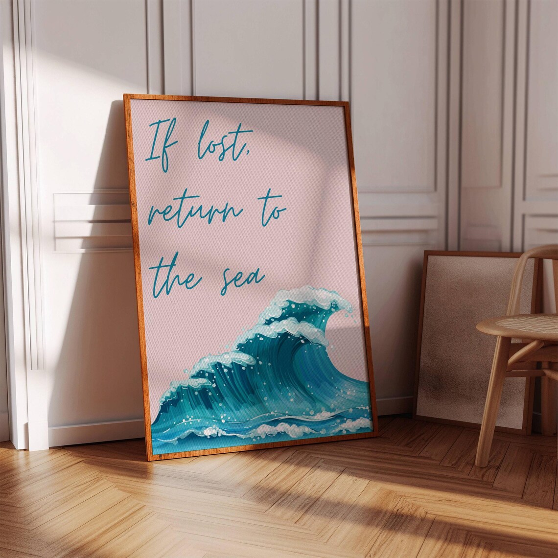 If Lost Return To The Sea Wave Quote Pink Ocean Coastal Poster