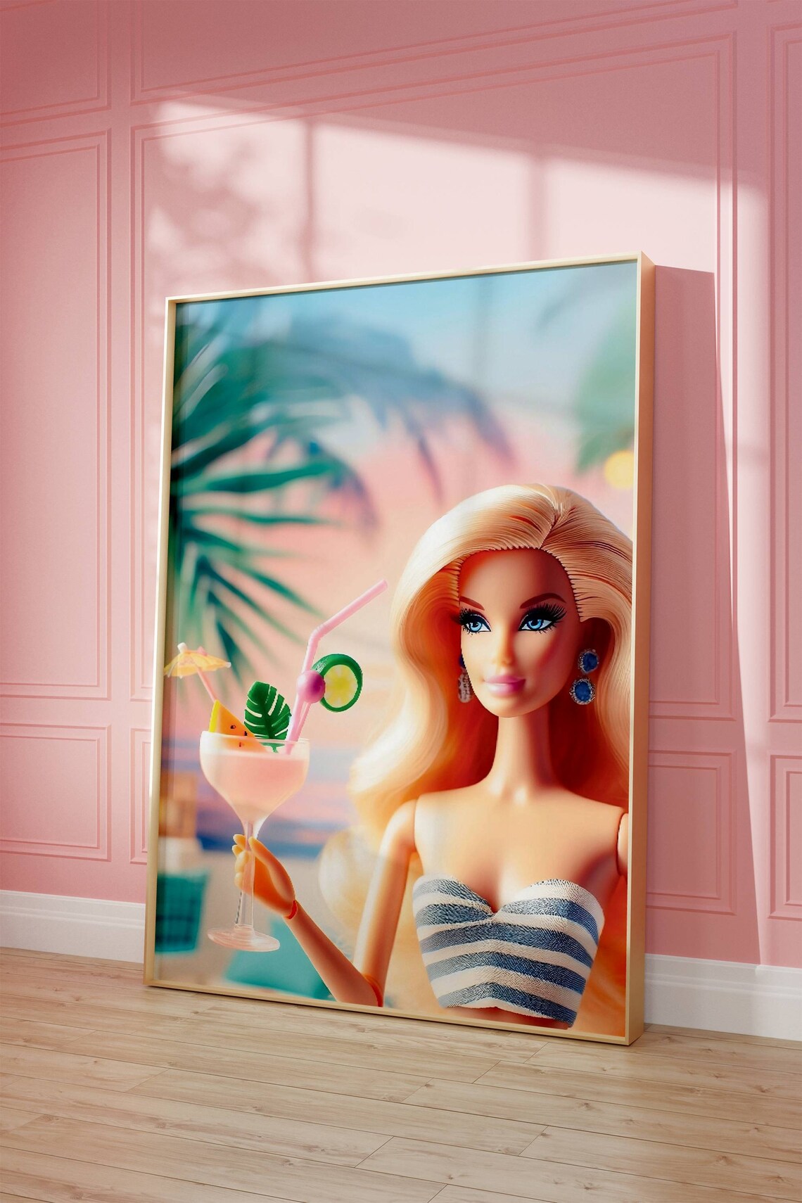 Tropical Cocktail Retro Beach Girl Poster