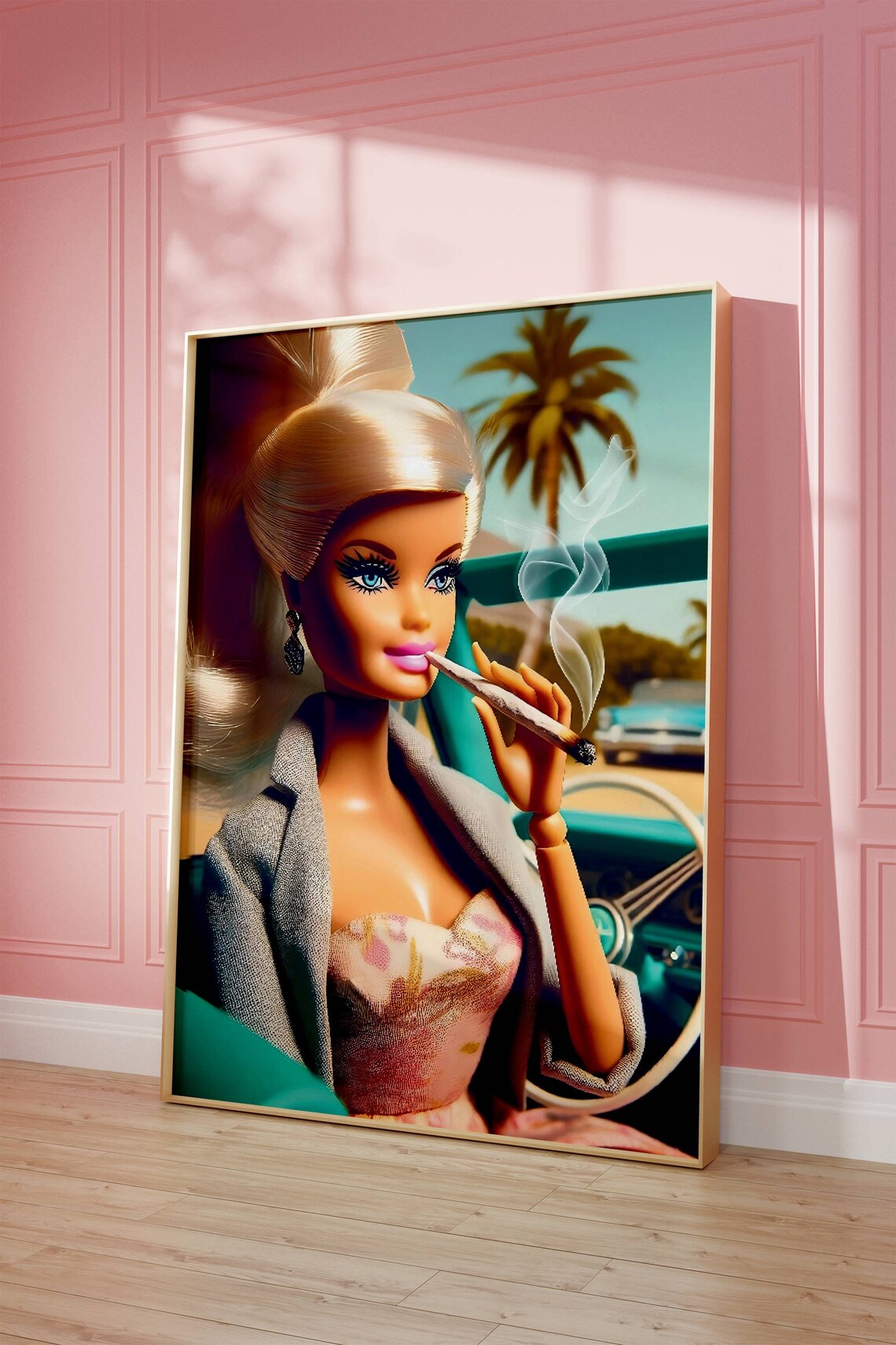 Girl Smoking Retro Blonde Cannabis Poster