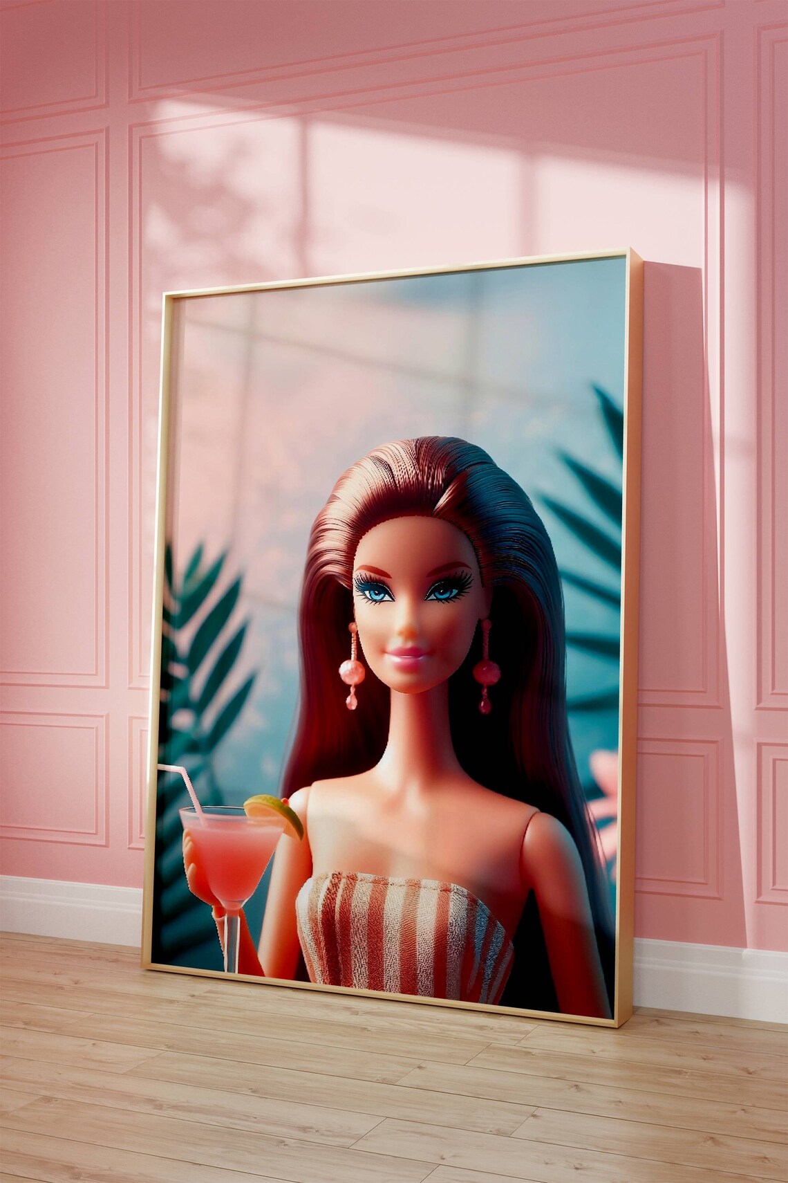 Retro Doll Print, Tropical Cocktail Art Print