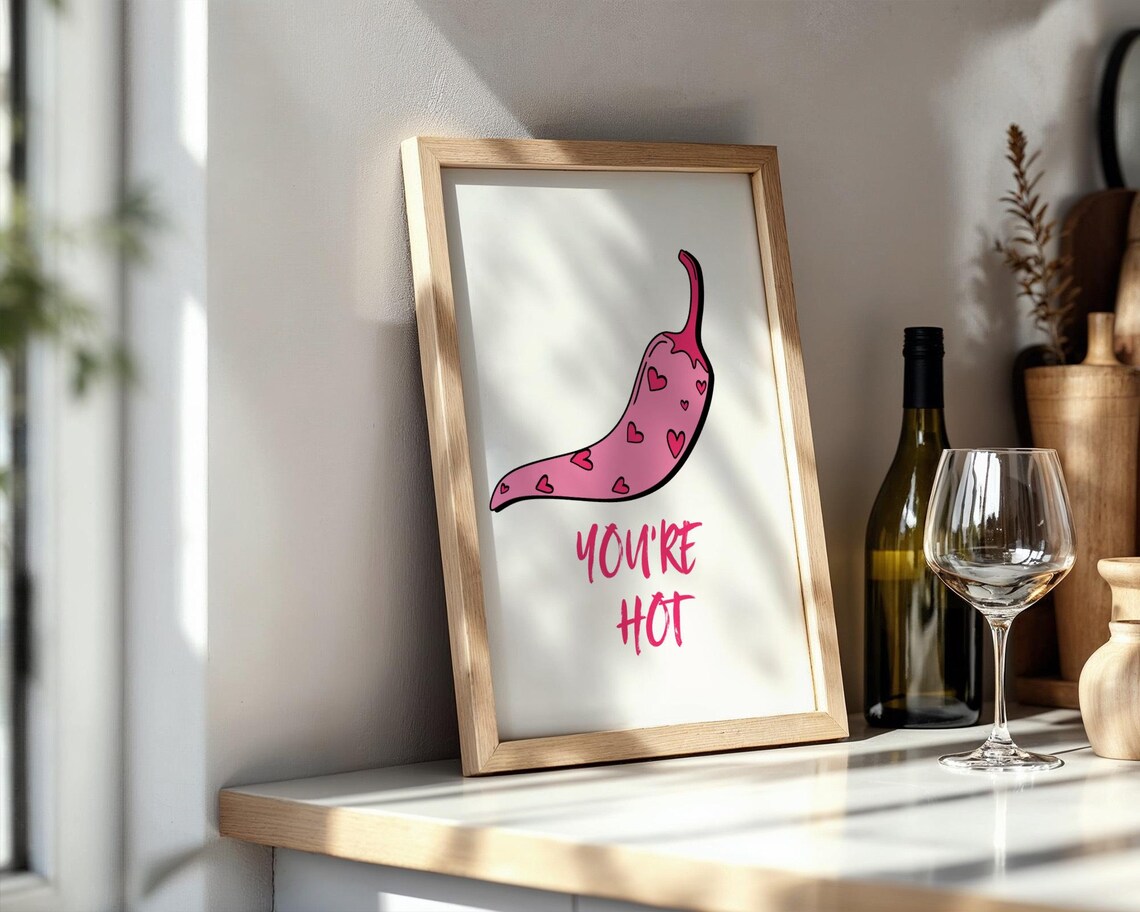 Pink Chili Pepper Poster You Are Hot Girly Kitchen Wall Decor