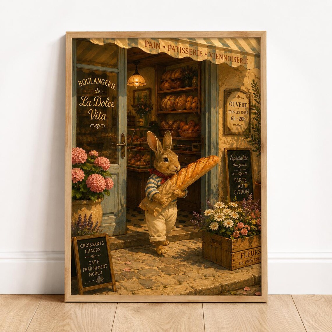 Whimsical Bunny Bakery French Boulangerie La Dolce Vita Cottagecore Poster