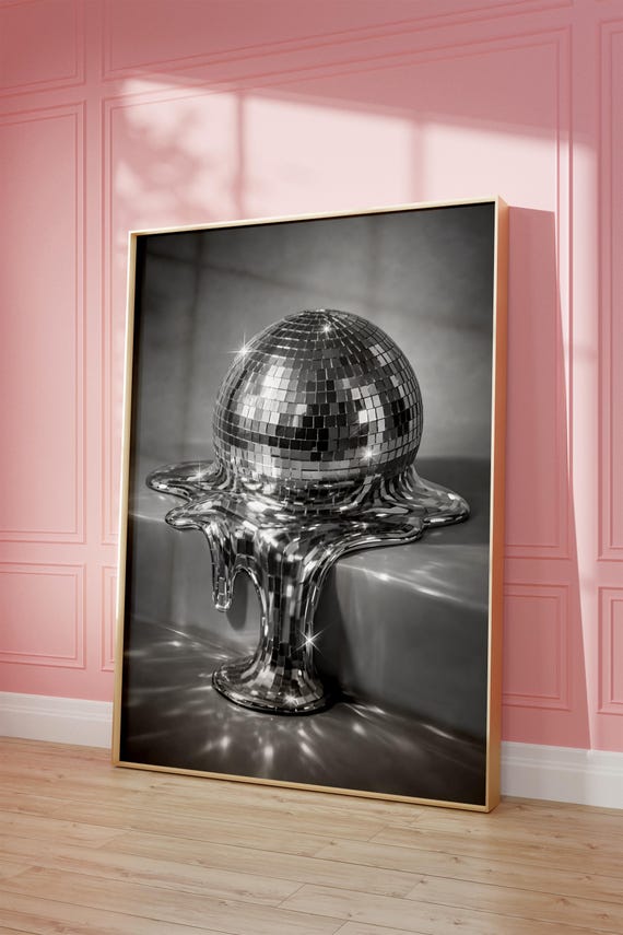 Disco Ball Wall Art Printable Chrome Abstract Decor Modern Black And White Print
