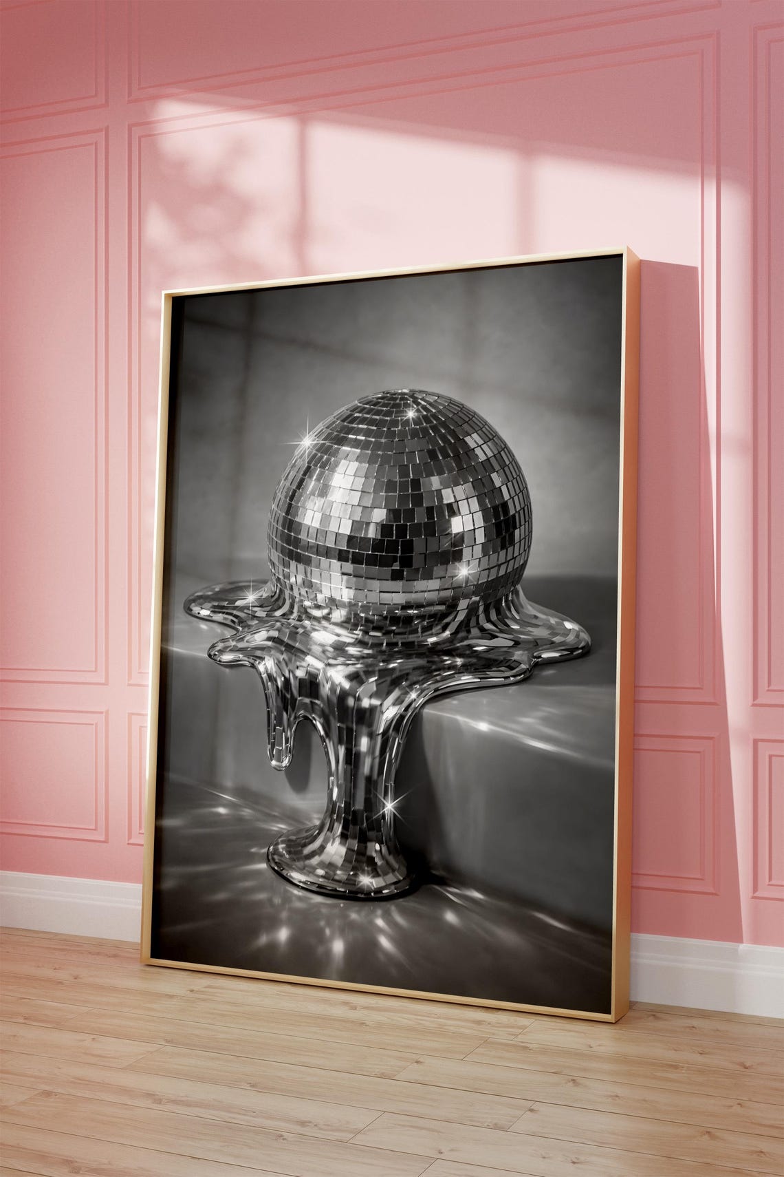 Disco Ball Wall Art Printable Chrome Abstract Decor Modern Black And White Print